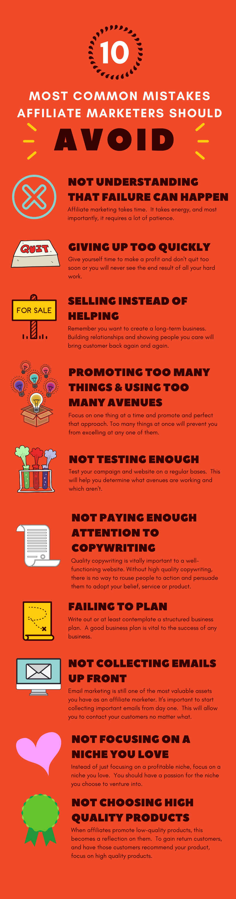 10 mistakes to avoid as an affiliate marketer infographic.